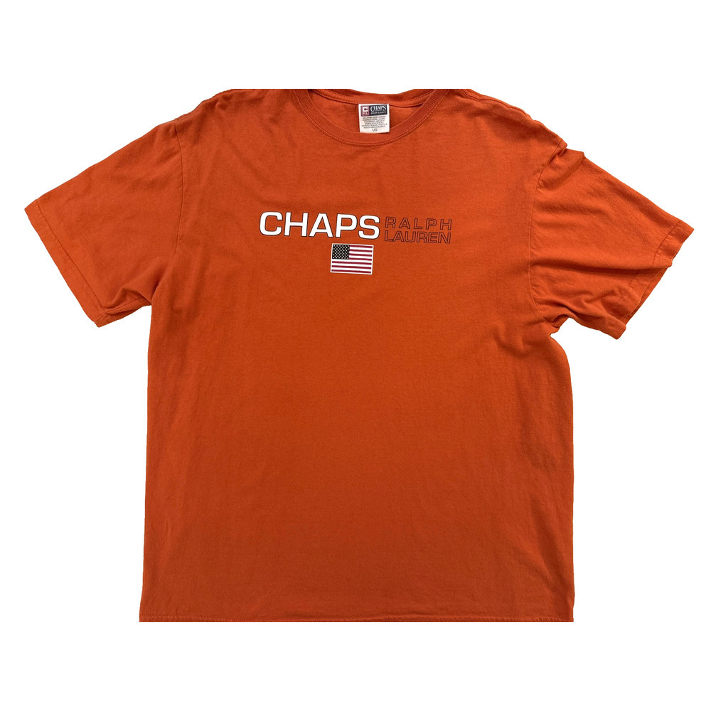 Chaps Ralph Lauren TShirt Mens Large Orange American Flag Crewneck Vintage‎ Y2K
